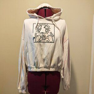 Keith Haring Tie-Dye Crop Hoodie cream yellow and pink– Women’s Size Large